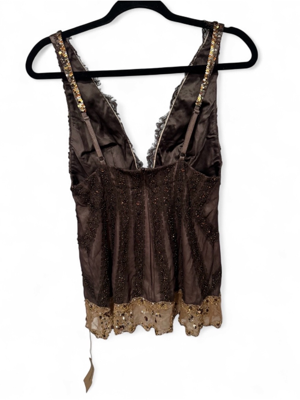 Embellished Lace V-Neck Camisole in Brown by - Picture 3 of 8
